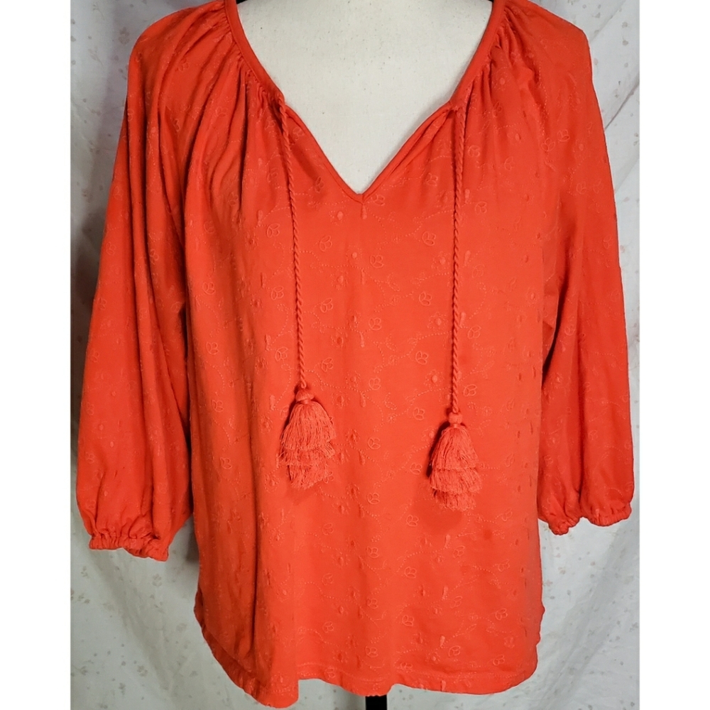 J Crew Floral Embroidered Top Shirt Tassel Balloon Sleeve V Neck Cotton Boho - Picture 1 of 4